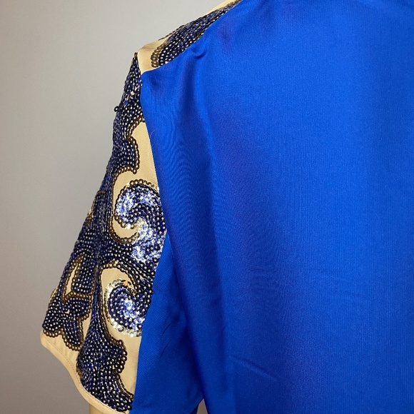 Neiman Marcus Tracy Reese blue silky back w nude front blue sequined front tunic - Picture 14 of 16